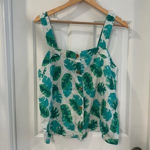 Tropical palm leaf flowy linen tank